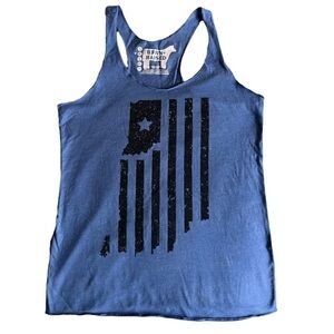 Indiana Born + Raised Blue & Black Racerback Tank, Women’s Size Medium